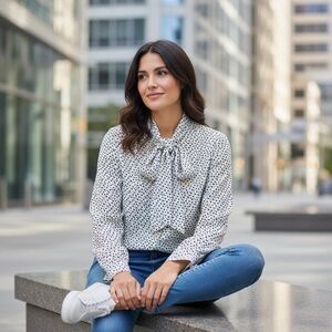 NWT - Rachel Zoe Geometric Print Tie Blouse